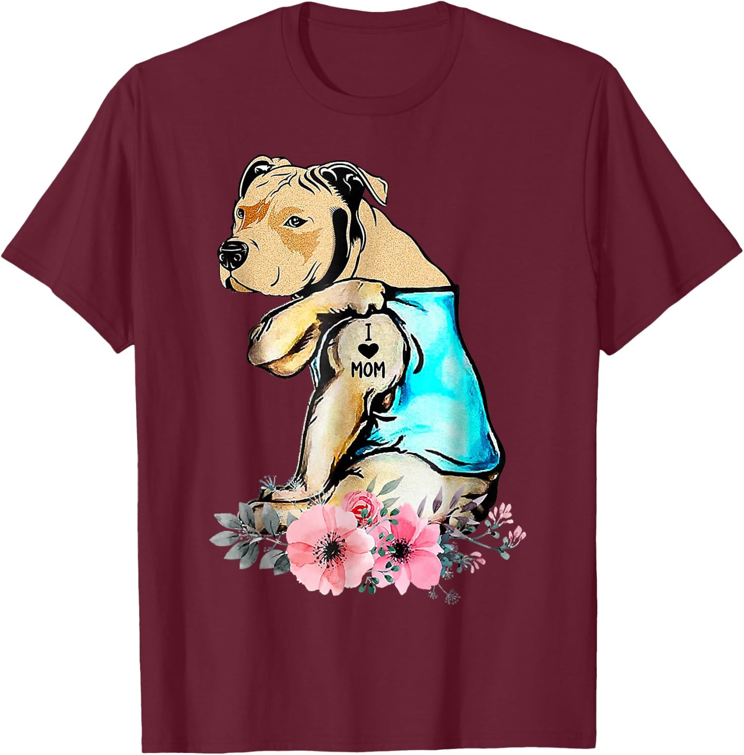 Pit Bull - I Love Mom Tattoo Mother's day T-Shirt - T-Shirt | Maroon