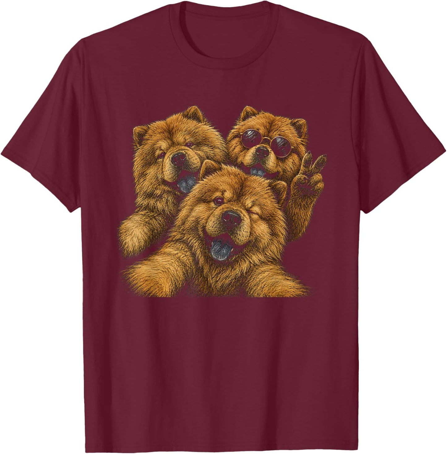 Funny Chow Chow Selfie Artwork Design T-Shirt - T-Shirt | Maroon