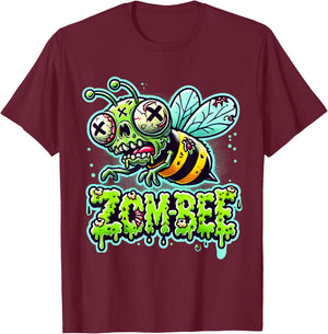 Funny Zom-Bee Apocalypse: Creepy Undead Bee Horror Halloween T-Shirt - T-Shirt | Maroon