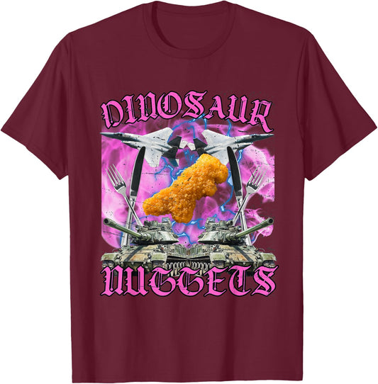 Dinosaur Chicken Nugget Dino Nugget Funny Meme , black T-Shirt - T-Shirt | Maroon
