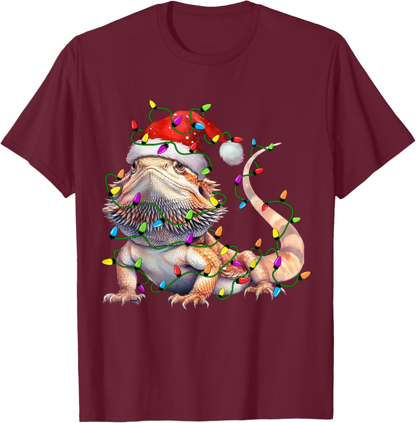 Bearded Dragons Santa Christmas Tree Lighting Xmas Funny T-Shirt - T-Shirt | Maroon