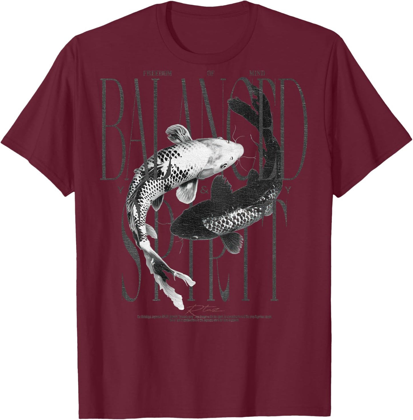Y2K Vintage Graffiti Nishikigoi Fish Backprint Koi Carp T-Shirt - T-Shirt | Maroon