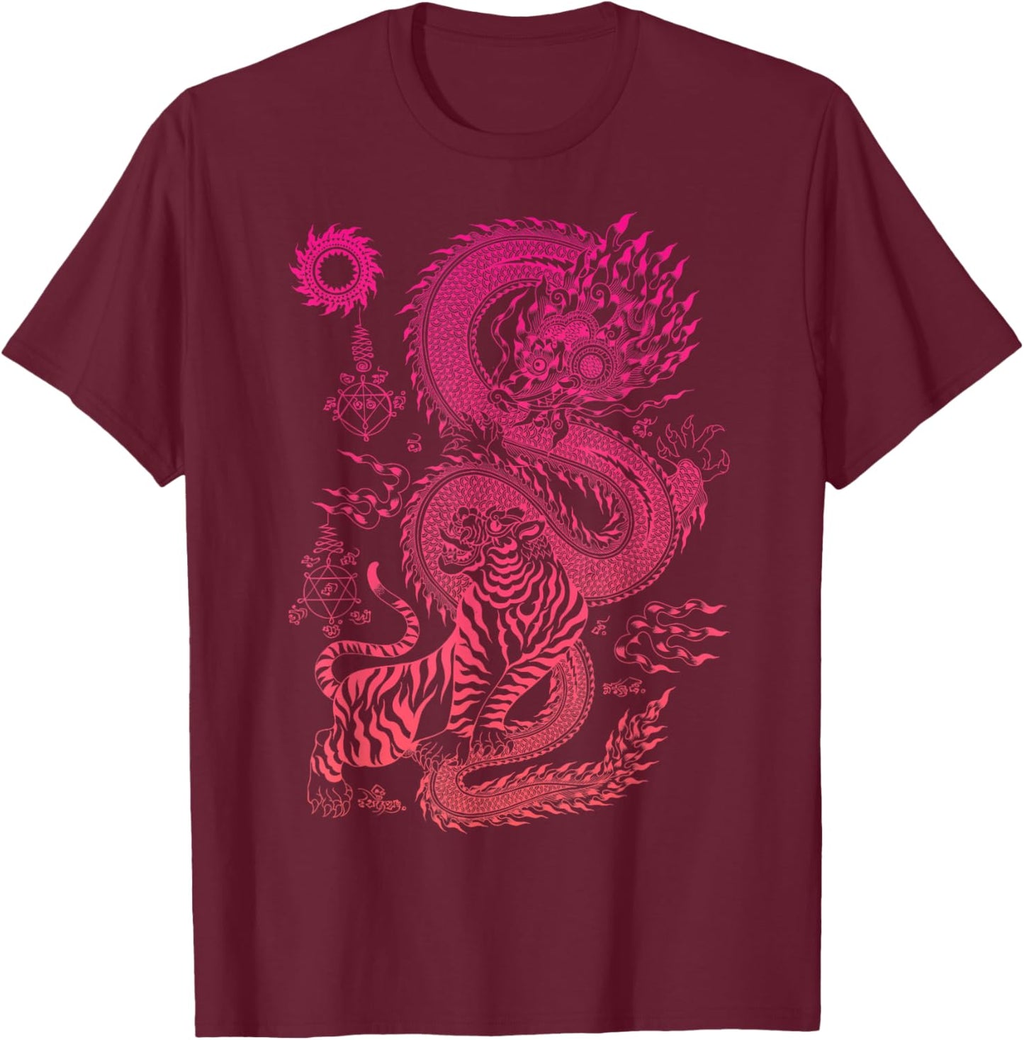 Thai Tiger Dragon Traditional Thailand Art MMA Muay Thai T-Shirt - T-Shirt | Maroon