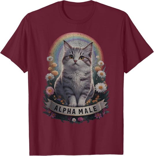 Cute Kitten For Male Alpha Male , Black, S T-Shirt - T-Shirt | Maroon