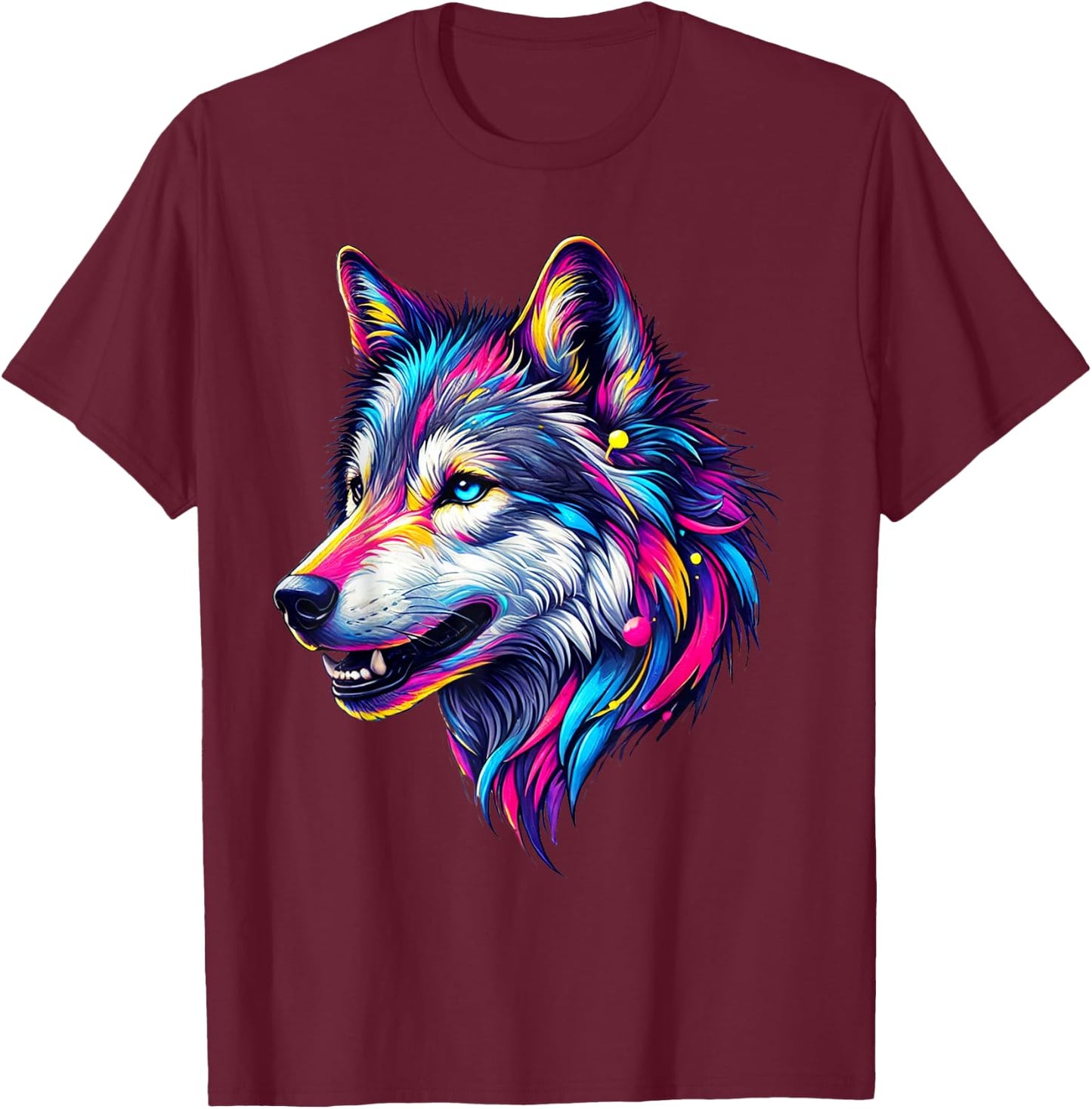 Wolfskopf Cool Wolf Motif with Wolf Head Colourful Wolves Wolf T-Shirt - T-Shirt | Maroon
