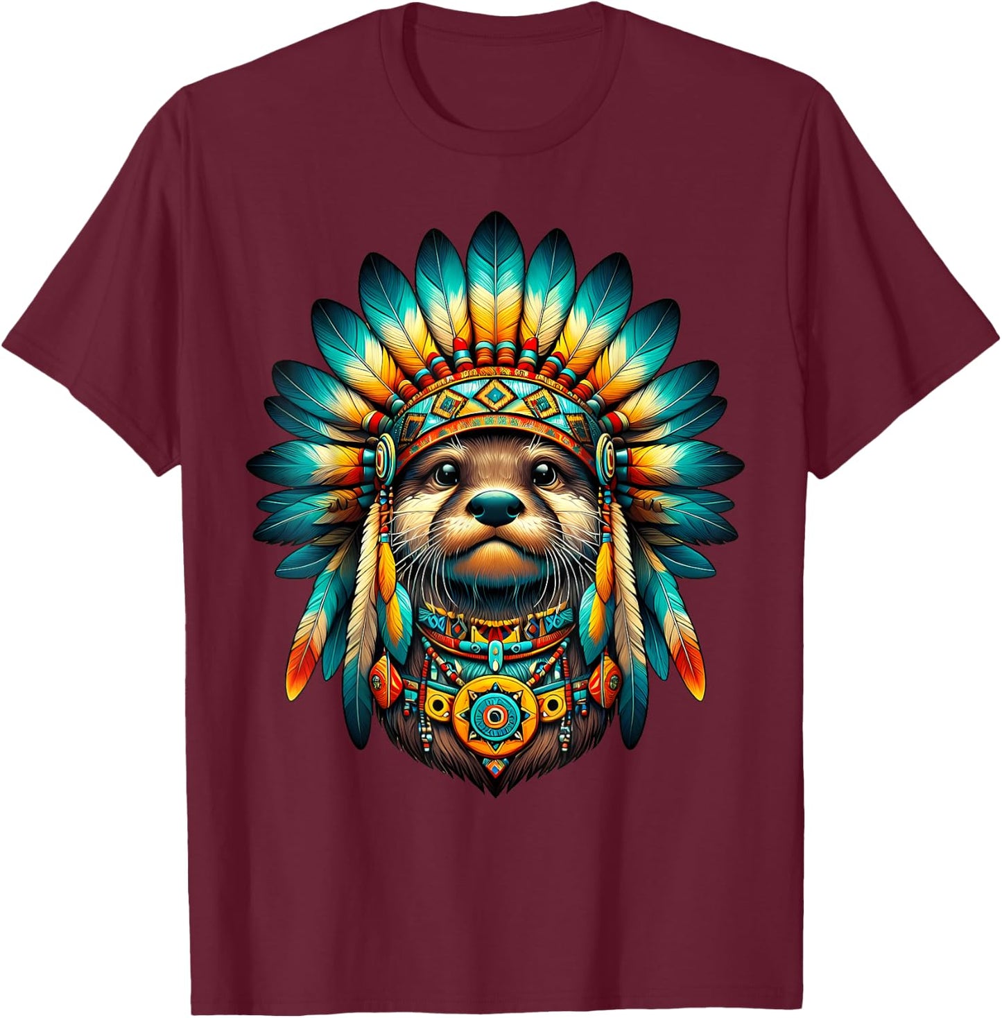 Native Indian Otter Native American Indian Feathers T-Shirt - T-Shirt | Maroon