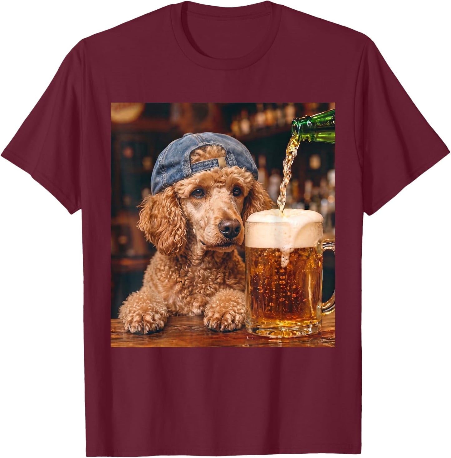 Poodle Drinking Beer Funny Dog Meme T-Shirt - T-Shirt | Maroon