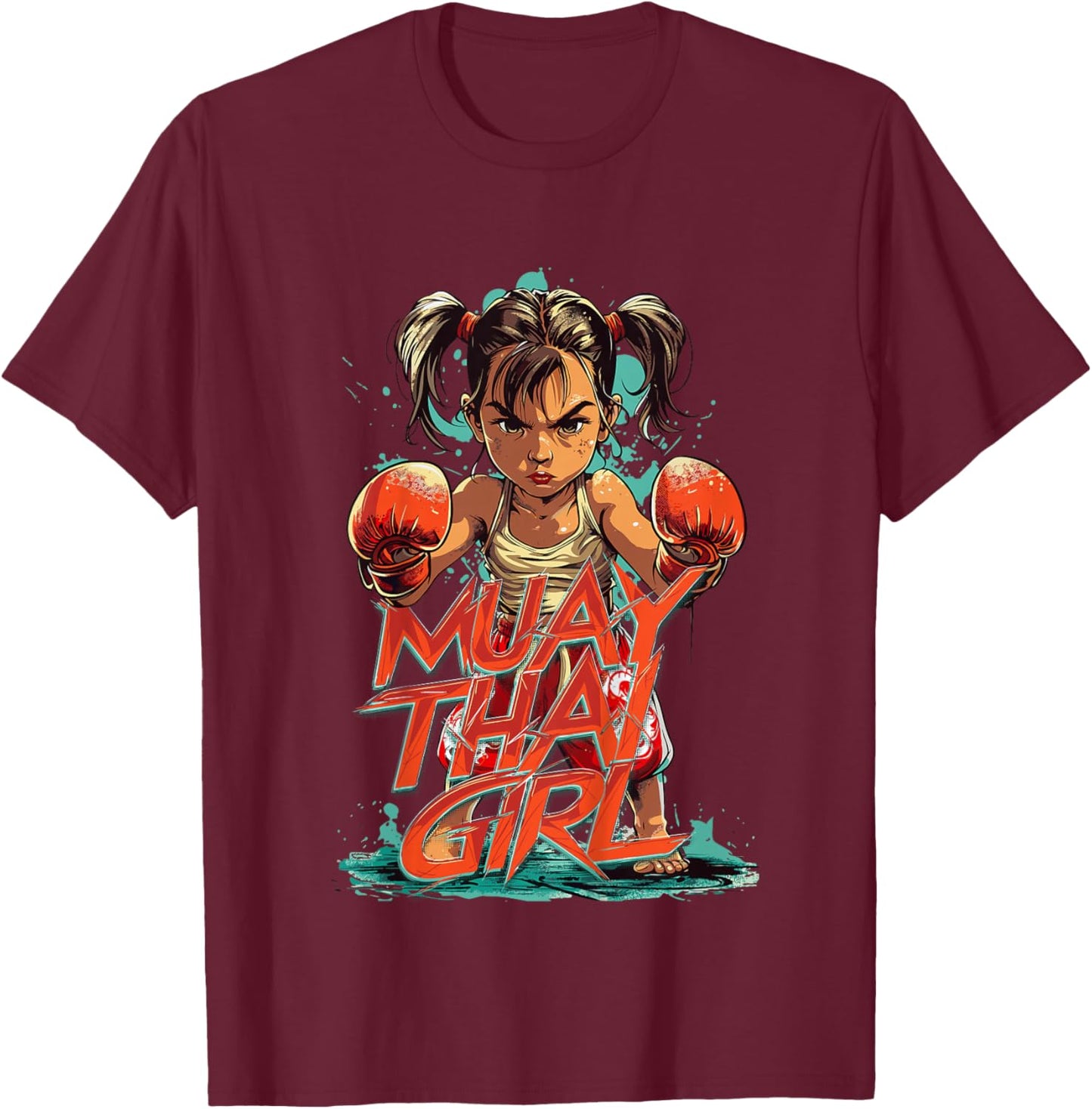 Kids Muay Thai Girl Cute Martial Arts Girls , black T-Shirt - T-Shirt | Maroon