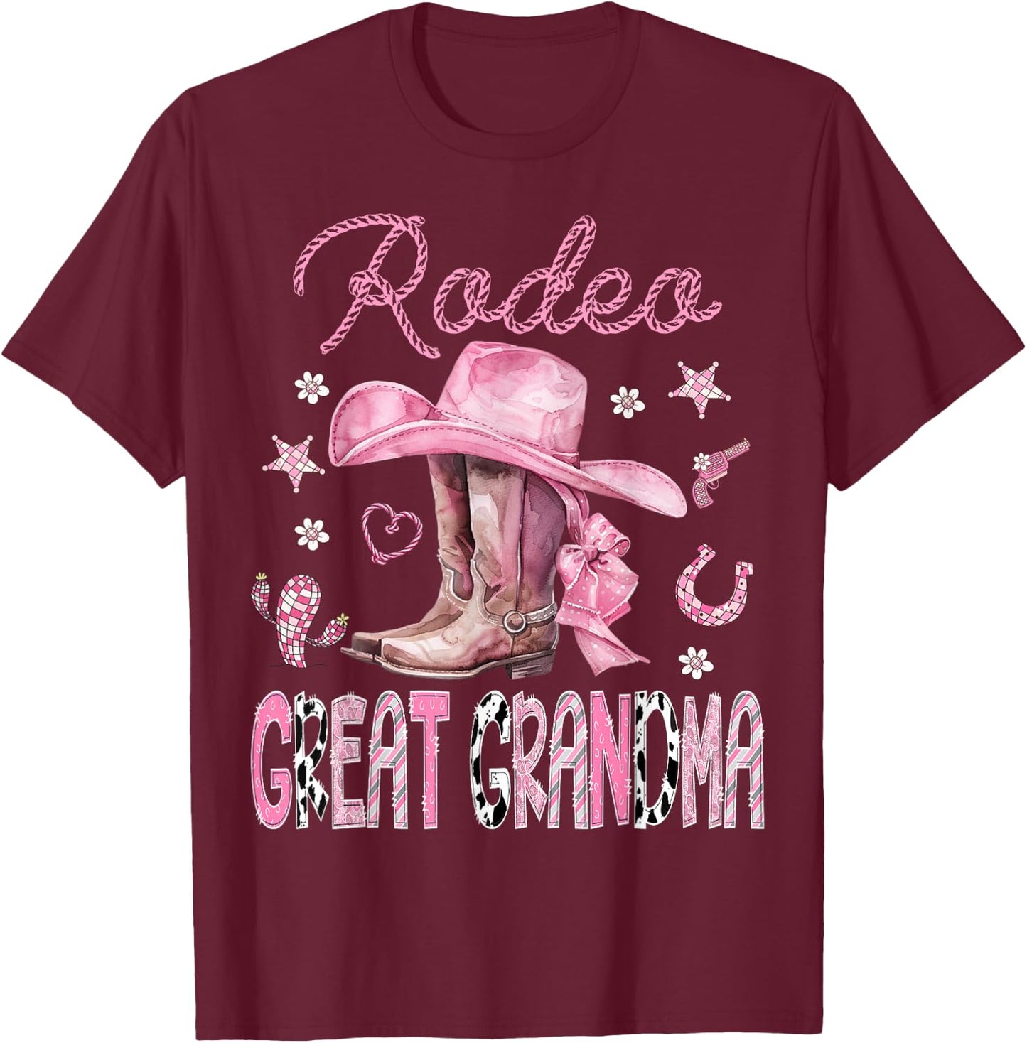Rodeo Great Grandma Pink Boots Coquette CowGirl 1St Birthday T-Shirt - T-Shirt | Maroon