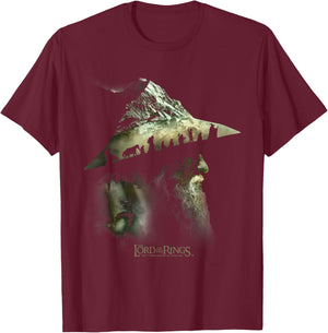 The Lord of the Rings Gandalf Fellowship Mountains T-Shirt - T-Shirt | Maroon