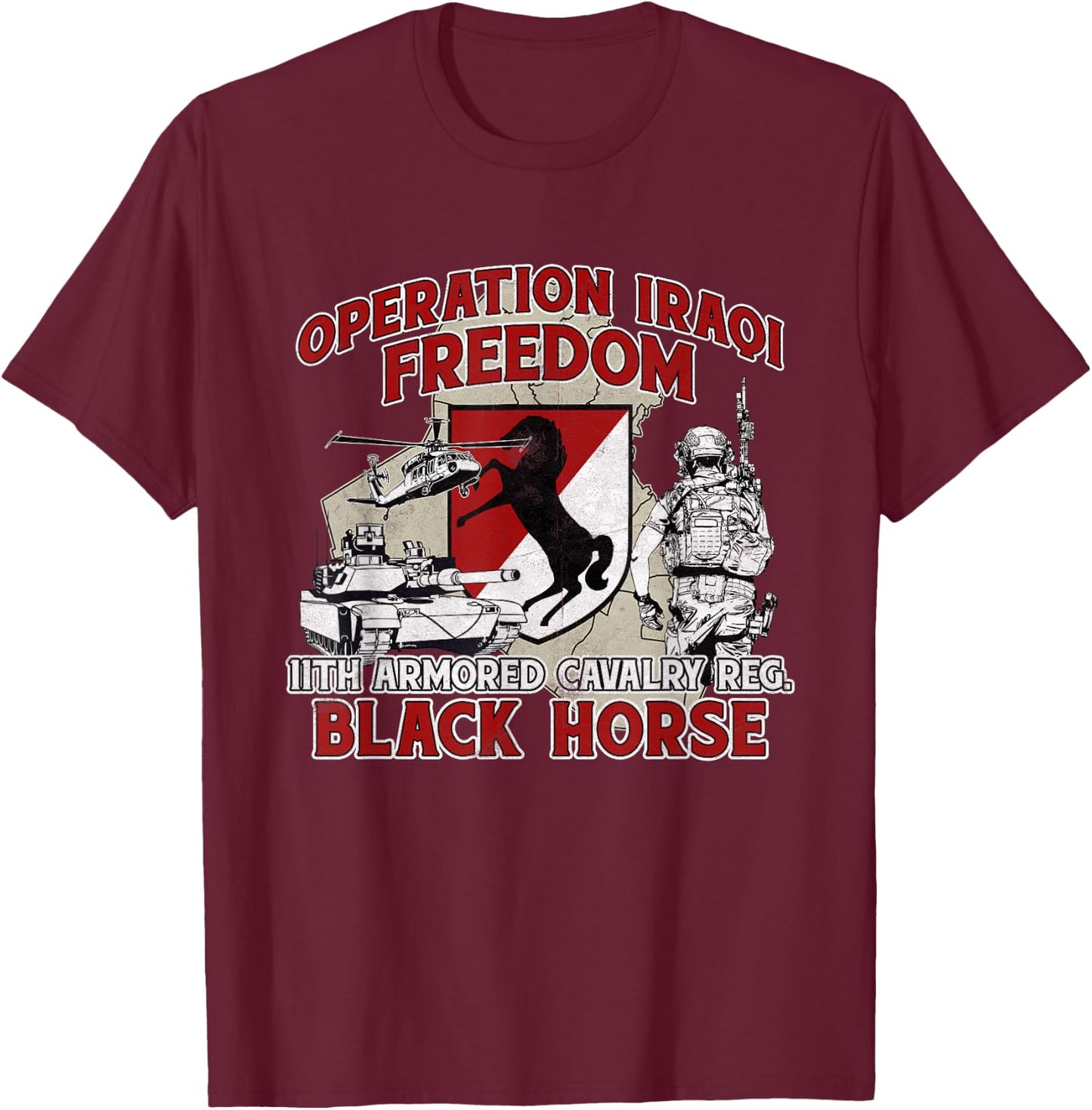 11th Armored Cavalry Regiment Operation Iraqi Freedom OIF T-Shirt - T-Shirt | Maroon