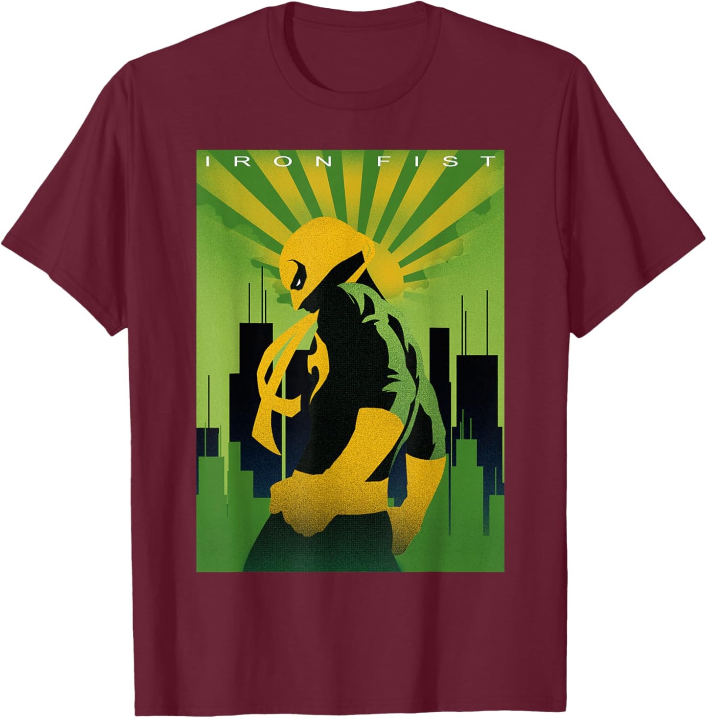 Marvel Iron Fist Art Deco Texture Poster Graphic T-Shirt - T-Shirt | Maroon