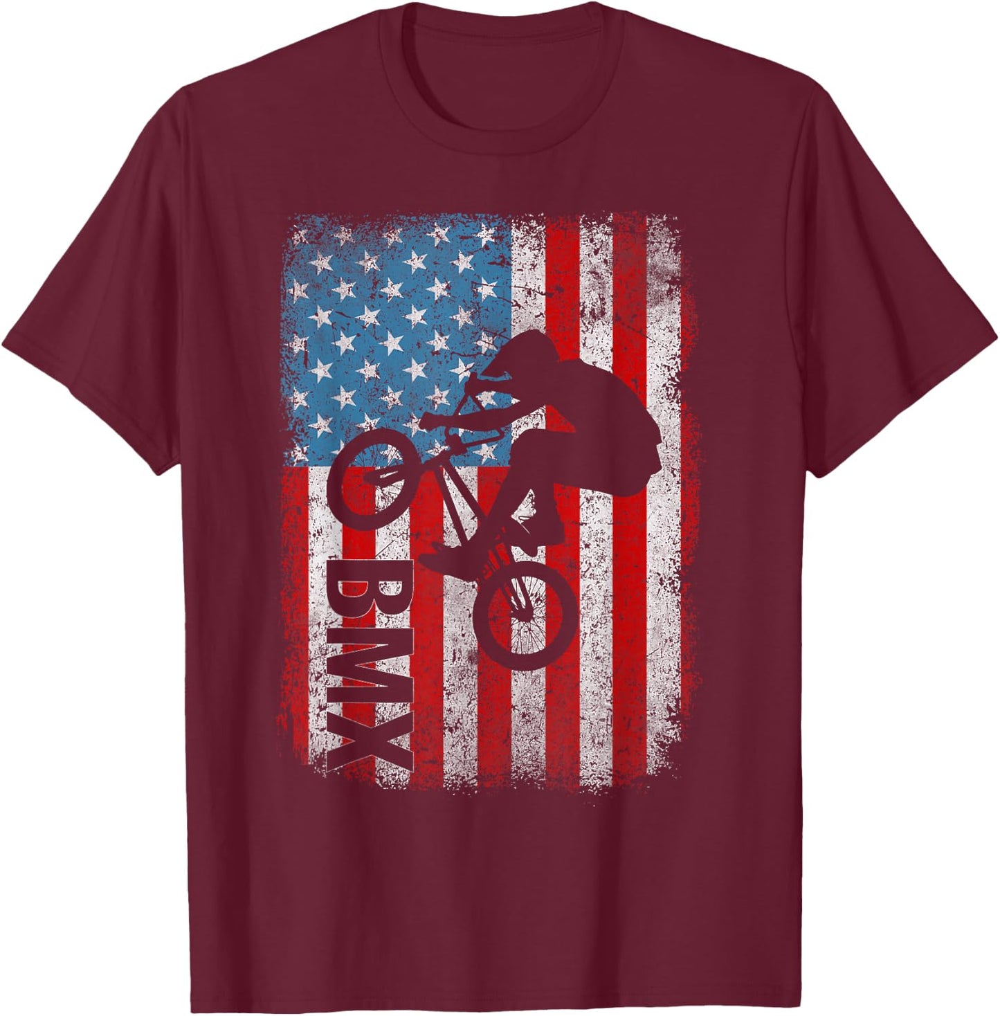 BMX US America Flag Patriotic Vintage BMX Biker 4th of July T-Shirt - T-Shirt | Maroon