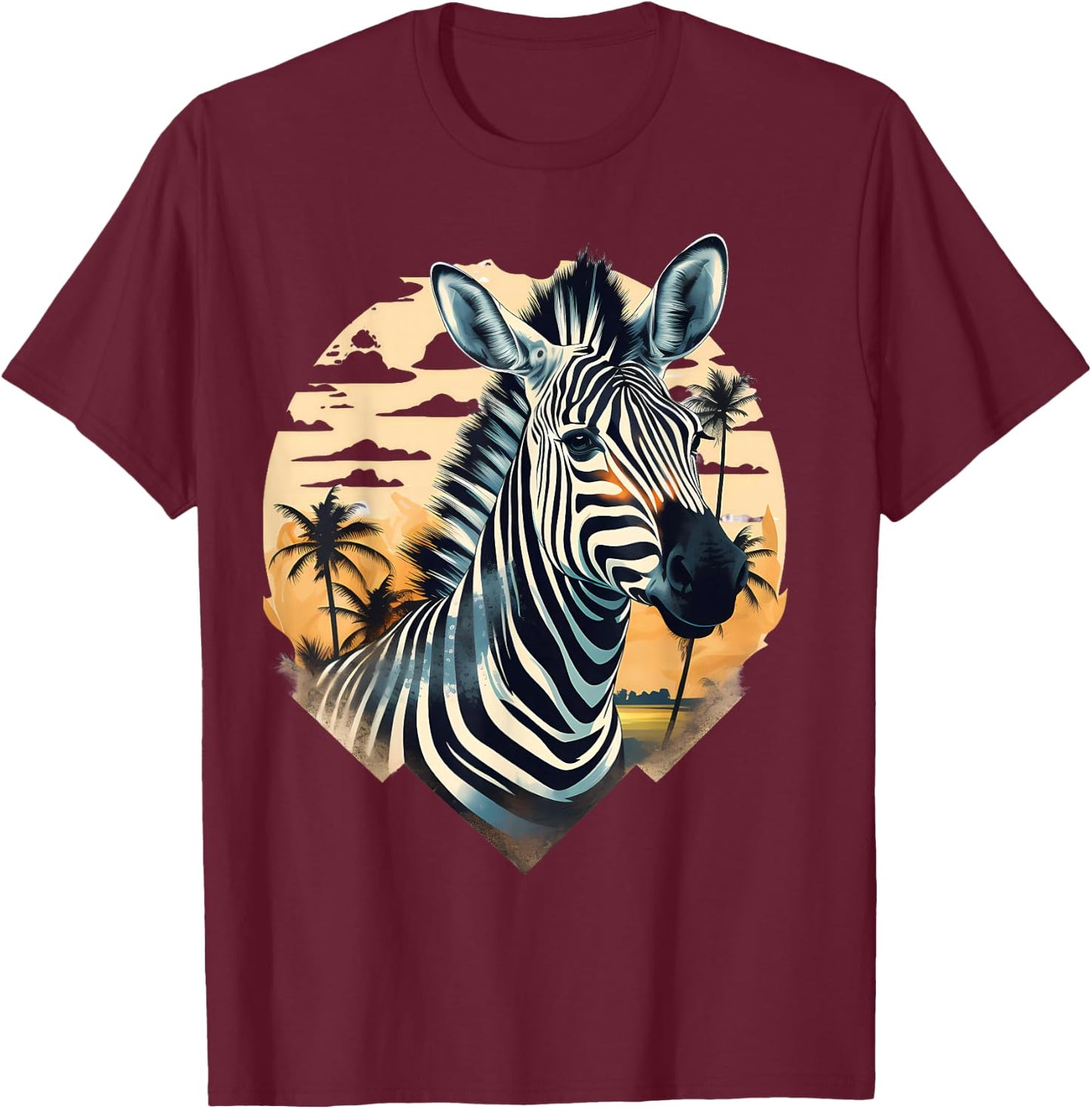 Zebra Portrait Animal Art African Animal Lovers Wildlife T-Shirt - T-Shirt | Maroon