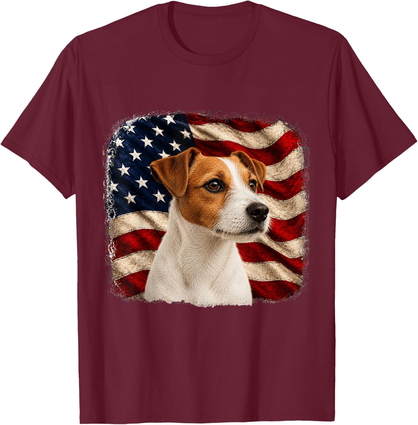 Patriotic Distressed 4th July American Flag Jack Russell T-Shirt - T-Shirt | Maroon