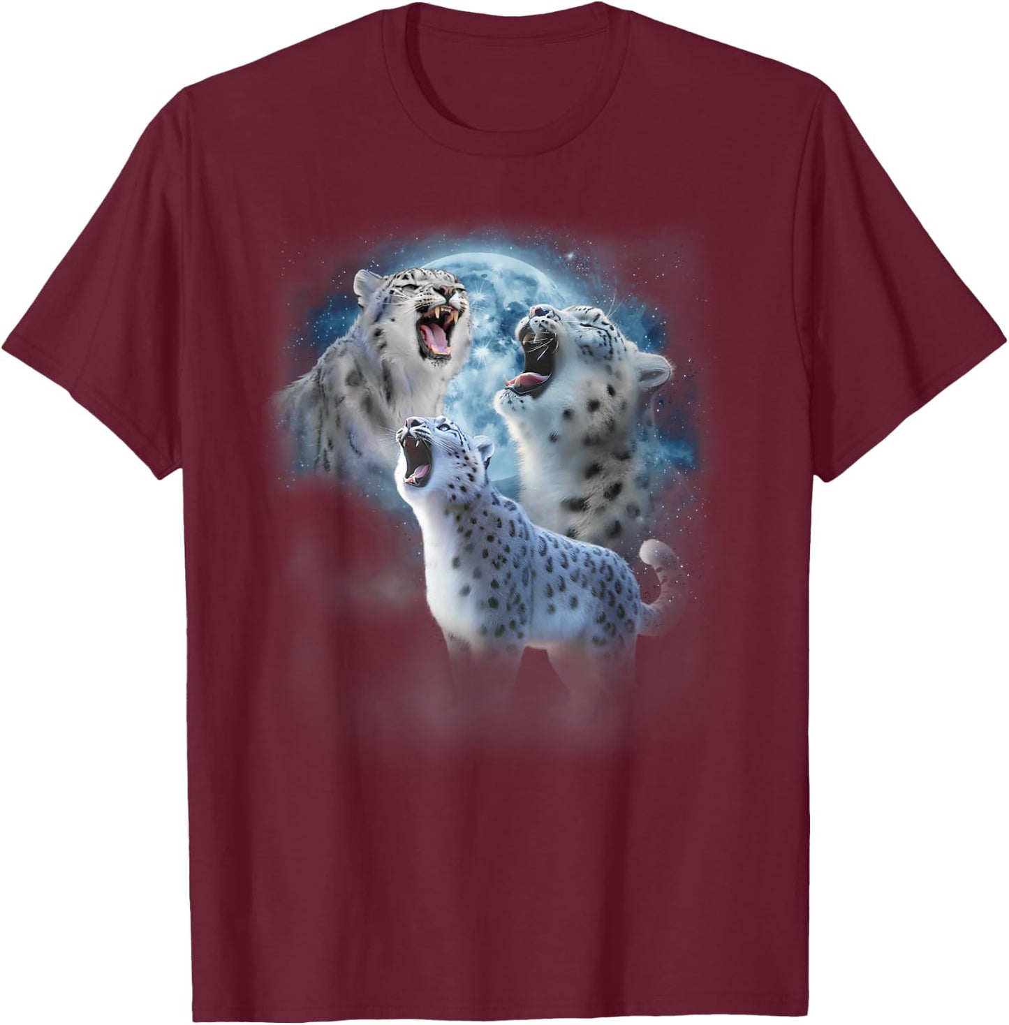 Snow Leopard Shirt - Funny Snow Leopards Howling at the Moon T-Shirt - T-Shirt | Maroon