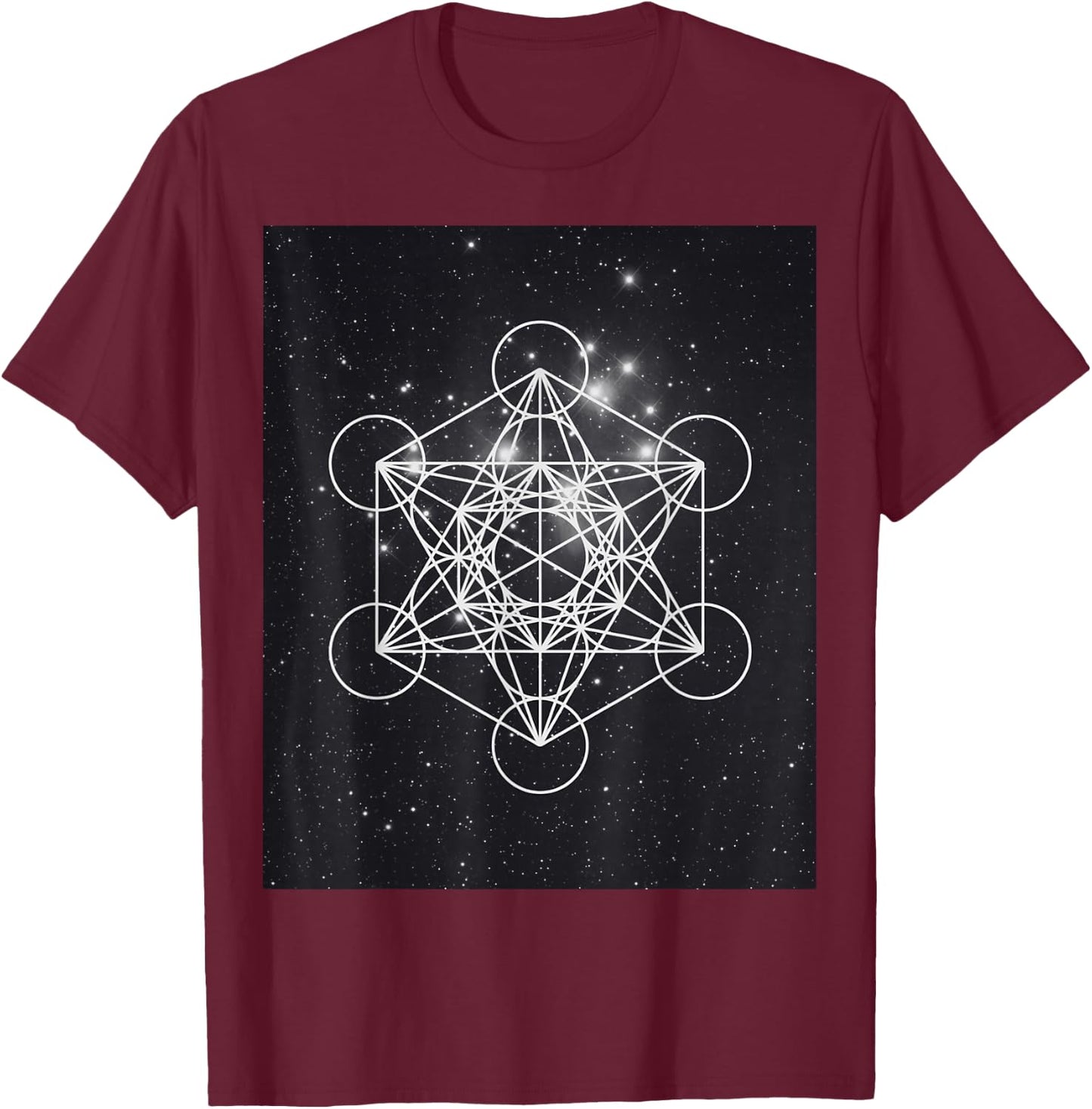 Metatron Cube Sacred Geometry and Pleiades , black, S T-Shirt - T-Shirt | Maroon