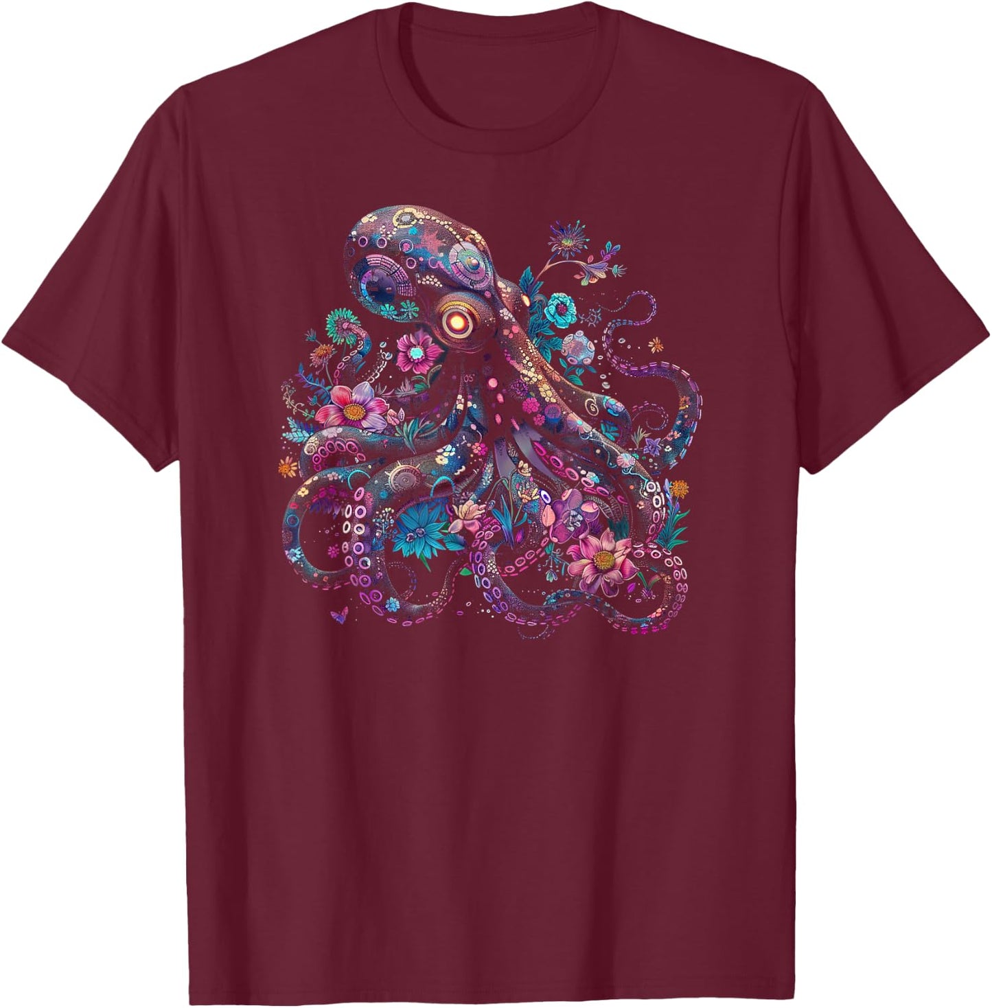 Floral Octopus Burst / Octopus / Men Women Youth Graphic T-Shirt - T-Shirt | Maroon