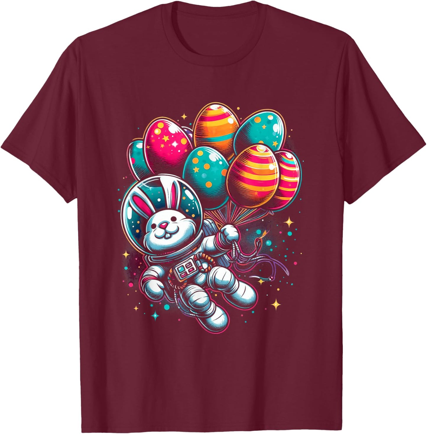 Easter Bunny Astronaut with Egg Balloons - Easter Space T-Shirt - T-Shirt | Maroon