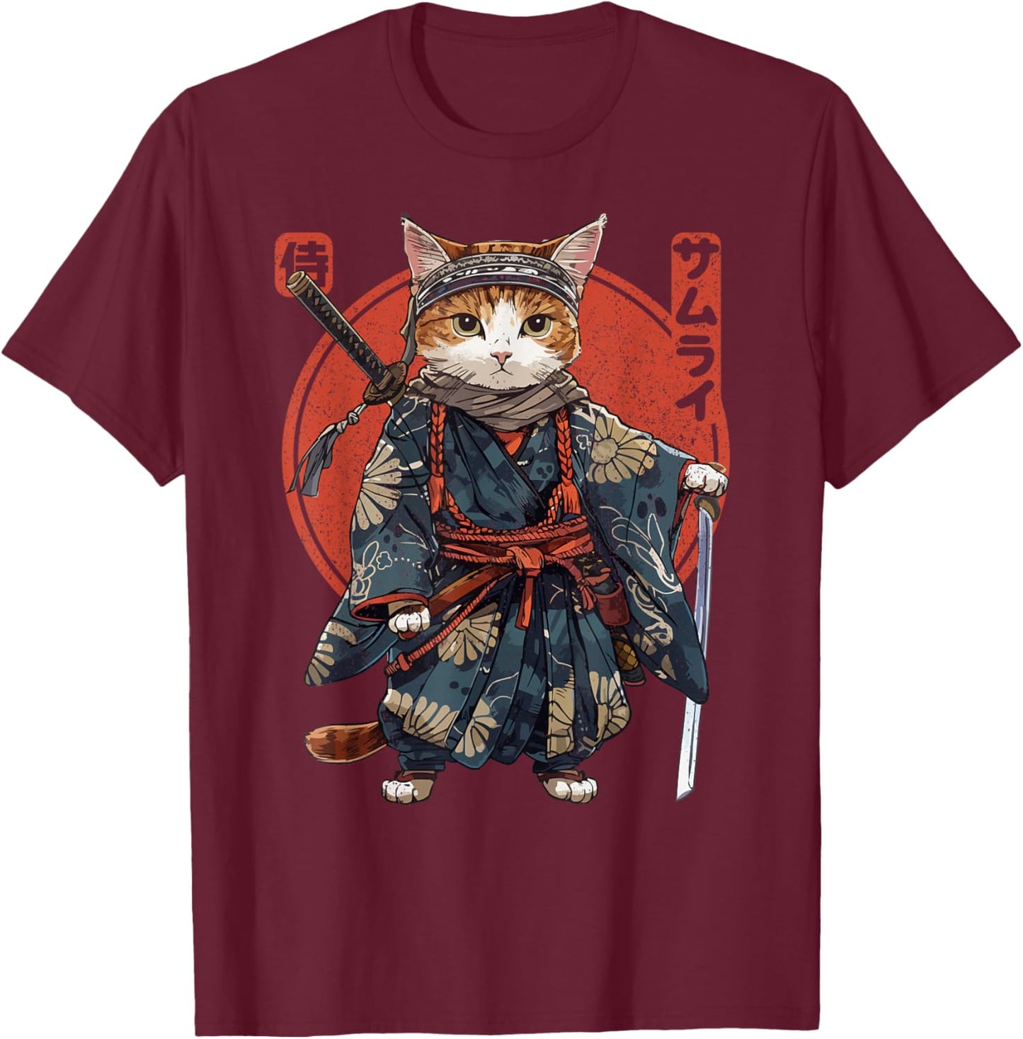 The Samurai Cat , black T-Shirt - T-Shirt | Maroon