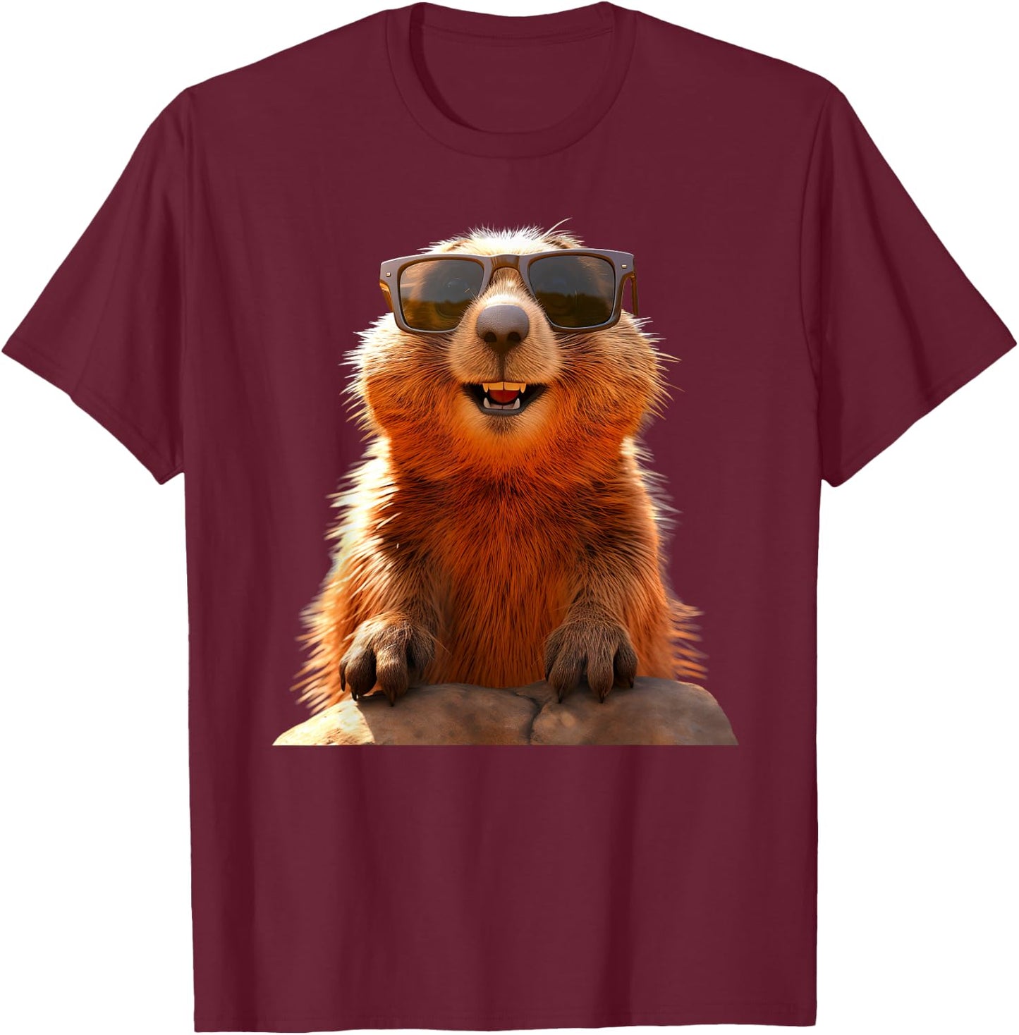 Murmeltier mit Sonnenbrille Nagetier Erdhörnchen Murmeltiere T-Shirt - T-Shirt | Maroon