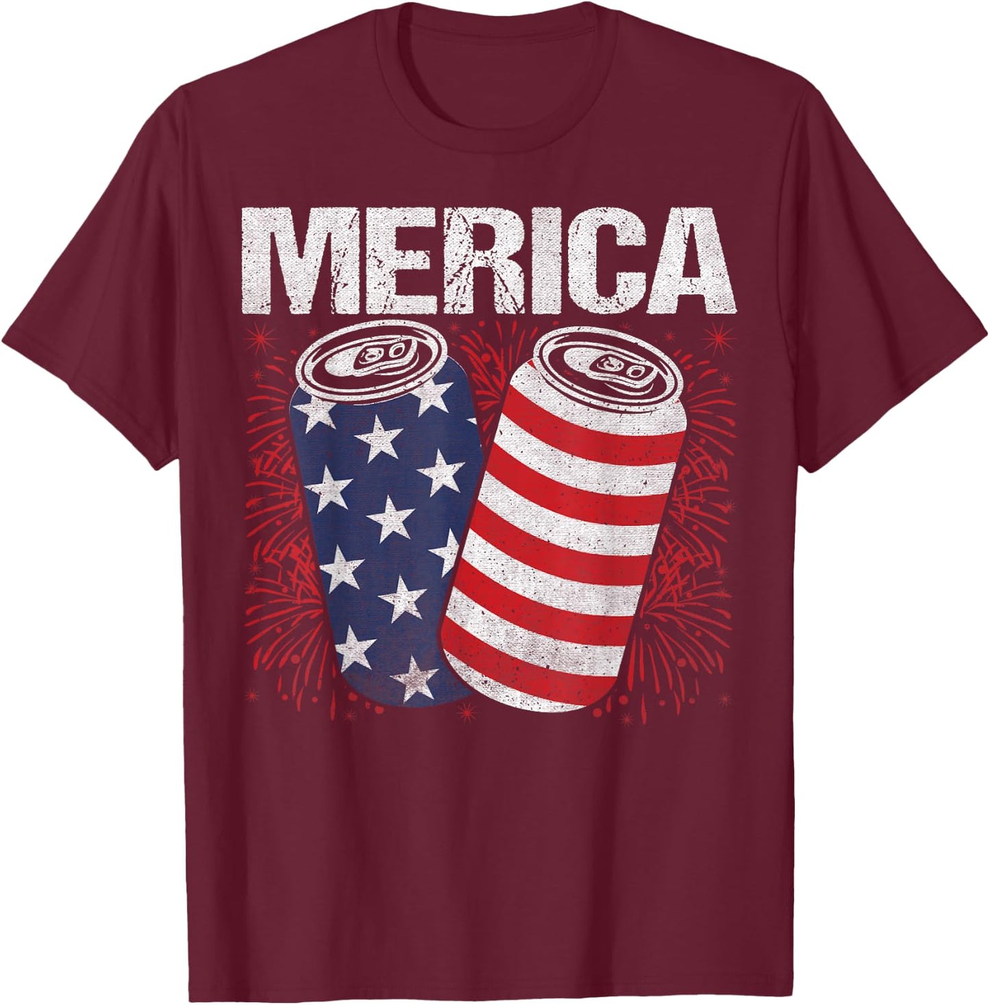 Beer American Flag 4th Of July Merica USA Men Women Drinking T-Shirt - T-Shirt | Maroon