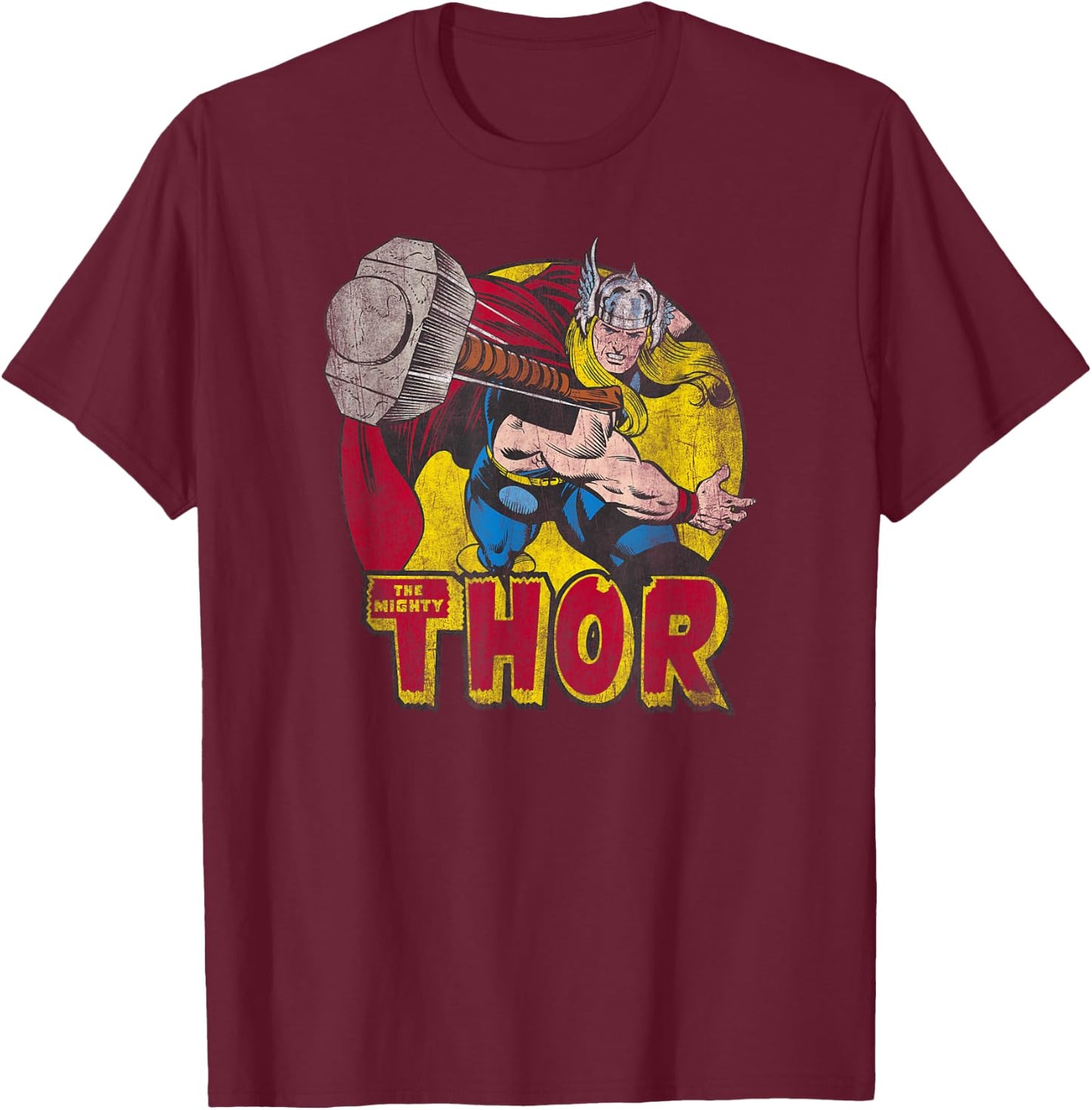 Thor's Hammer Mighty Thor Hammer Vintage Graphic T-Shirt - T-Shirt | Maroon