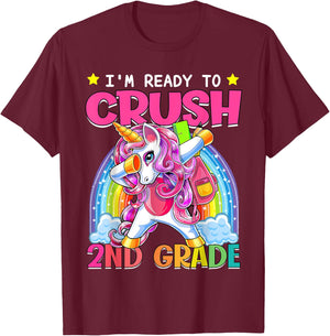Back To School Unicorn I'm Ready To Crush 2nd Grade Girls T-Shirt - T-Shirt | Maroon