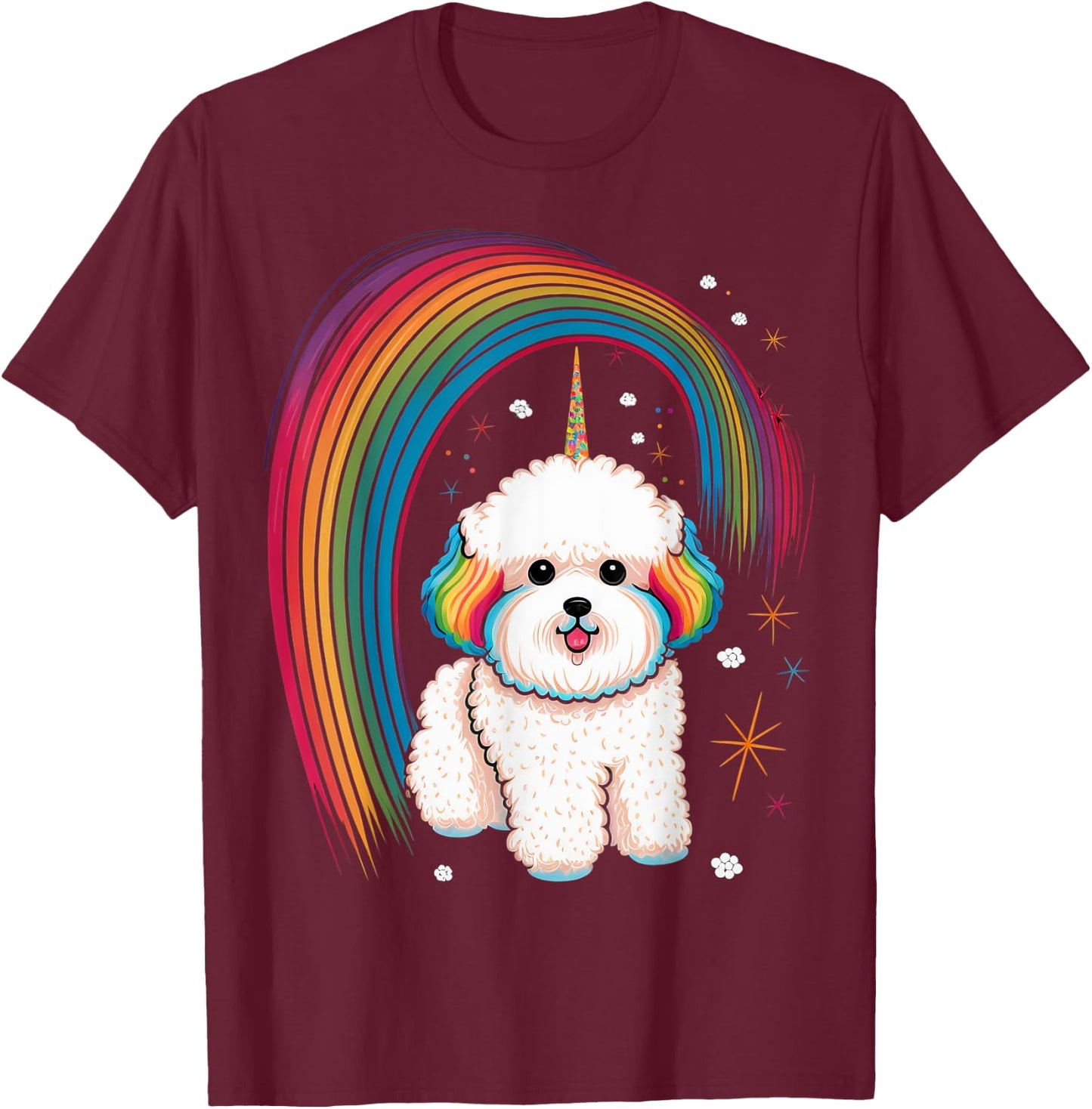 Bichon Frise Unicorn on Rainbow Unicorn Bichon Frise T-Shirt - T-Shirt | Maroon