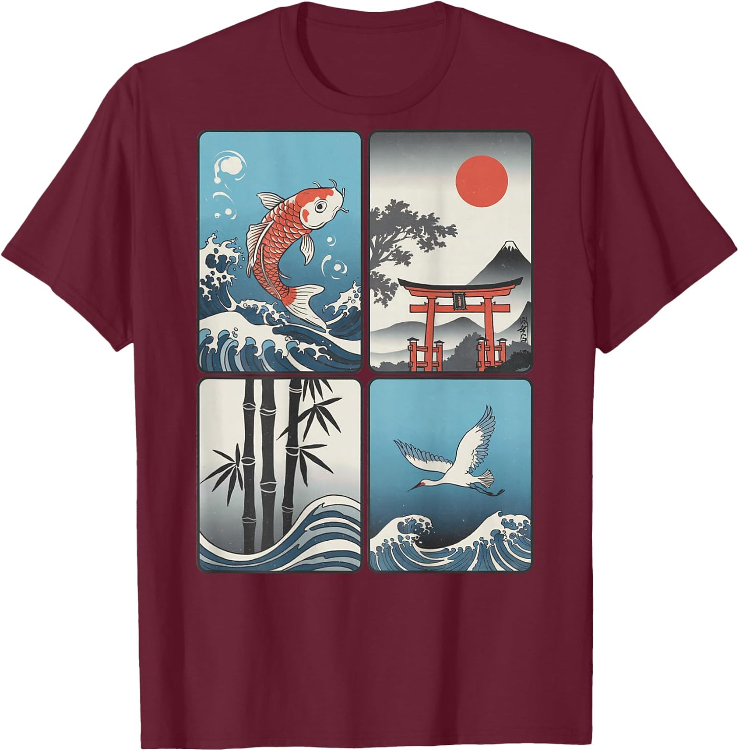 Japanischer Koi-Fisch, die große Welle vor Kanagawa Kanji (Rückseite) T-Shirt - T-Shirt | Maroon