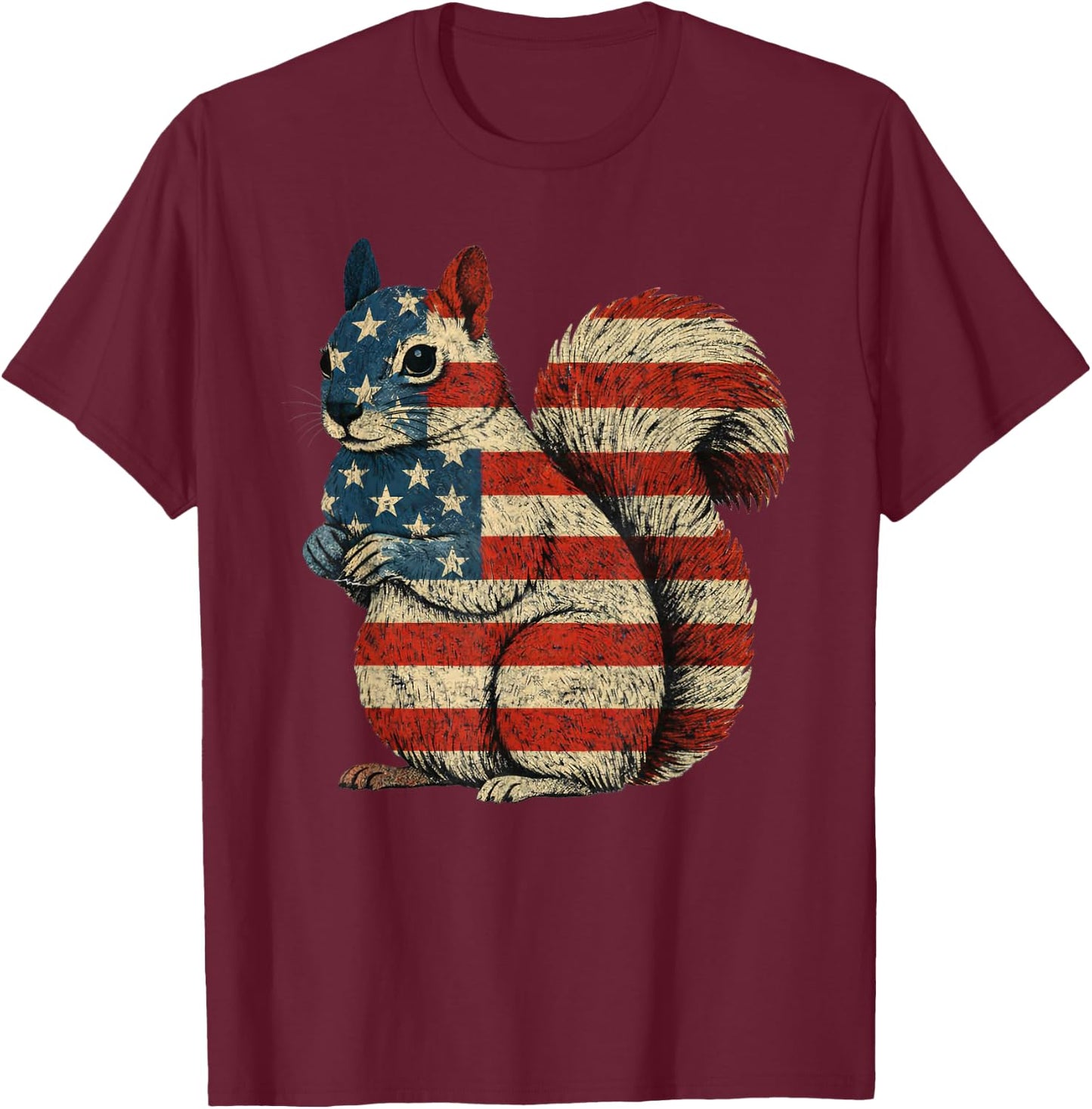 American Flag Squirrel 4th of July T-Shirt - T-Shirt | Maroon