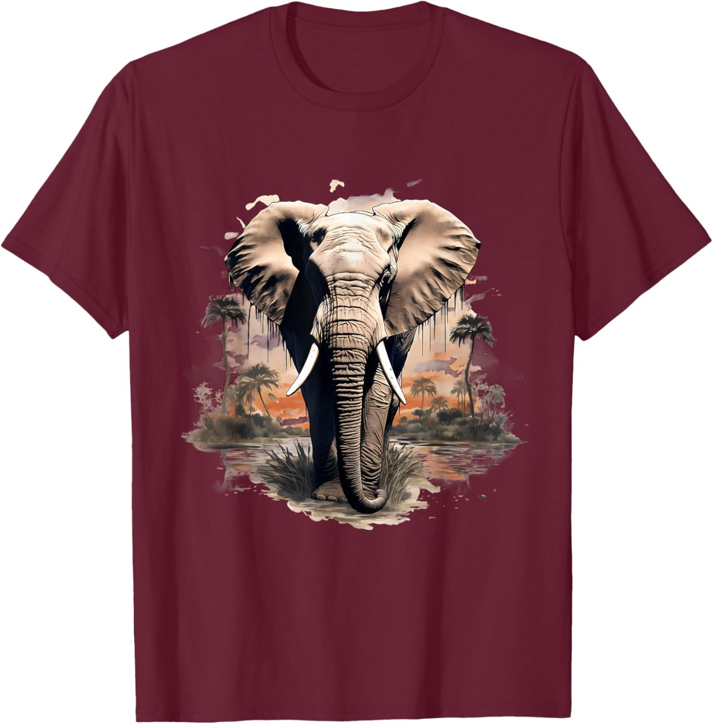 Elephant Nature Wildlife Safari Animal Art Savannah Artwork , black, S T-Shirt - T-Shirt | Maroon
