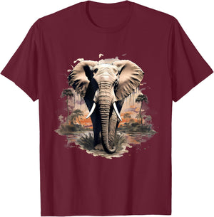 Elephant Nature Wildlife Safari Animal Art Savannah Artwork , black, S T-Shirt - T-Shirt | Maroon