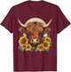Highland Cow Sunflower Floral Farmer Farm Animal Vintage T-Shirt - T-Shirt | Maroon
