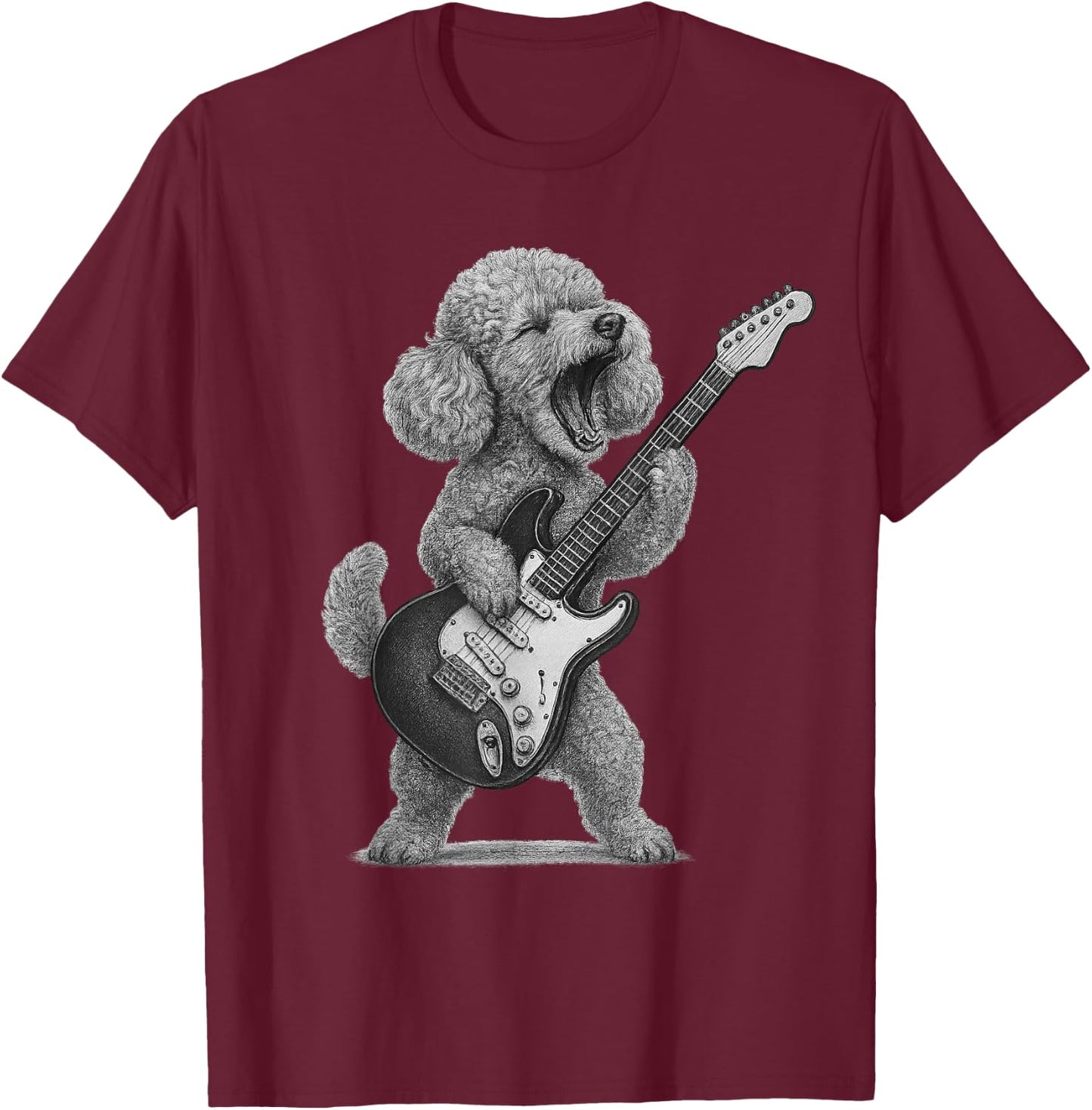Toy Poodle Playing Guitar Rock Music Dog Lover T-Shirt - T-Shirt | Maroon