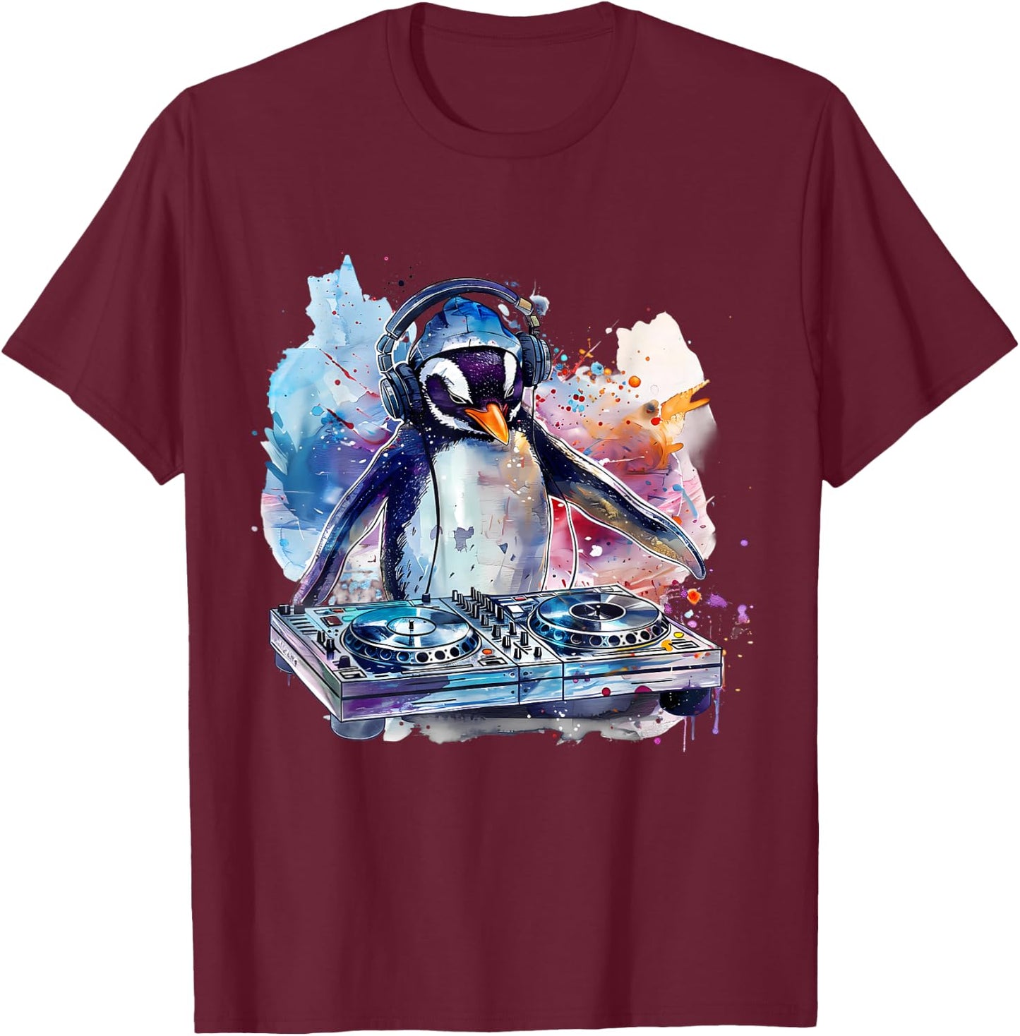 Penguin Music DJ Turntable DJ Penguin Techno House Music EDM T-Shirt - T-Shirt | Maroon