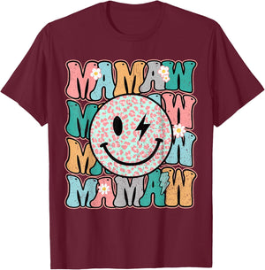 Groovy Mamaw Leopard Smile Face Grandma Life Mother's Day T-Shirt - T-Shirt | Maroon