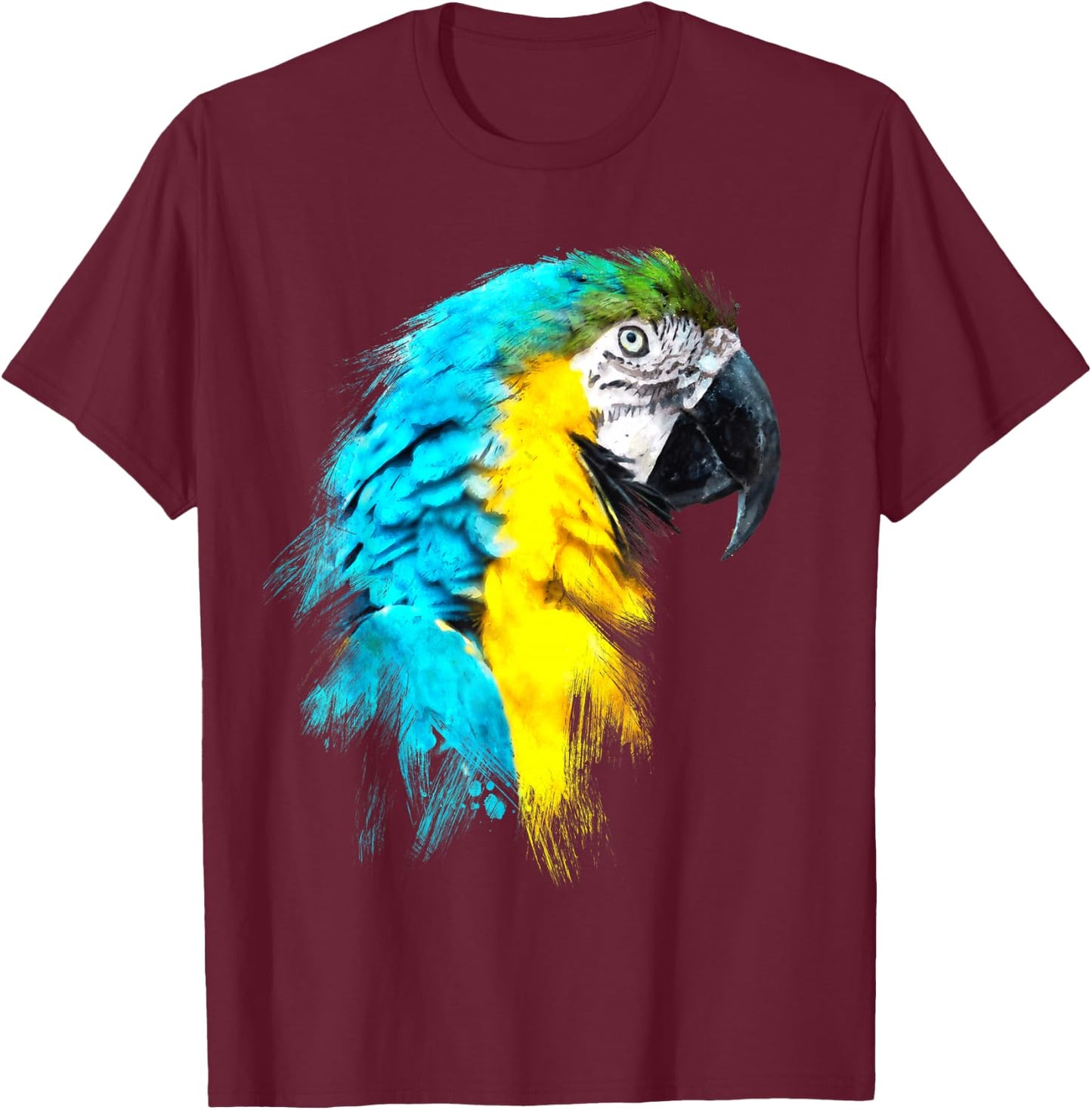Colourful Scarlet Red Macaw Parrot Bird Painting of Watercolour T-Shirt - T-Shirt | Maroon