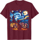 Halloween Van Gogh Starry Night Black Cat Pumpkin Shirt Men Women Kids T-Shirt - T-Shirt | Maroon