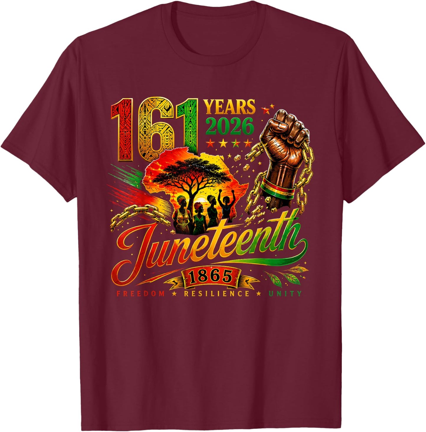 Juneteenth Freedom Resilience Unity 2026 T-Shirt - T-Shirt | Maroon