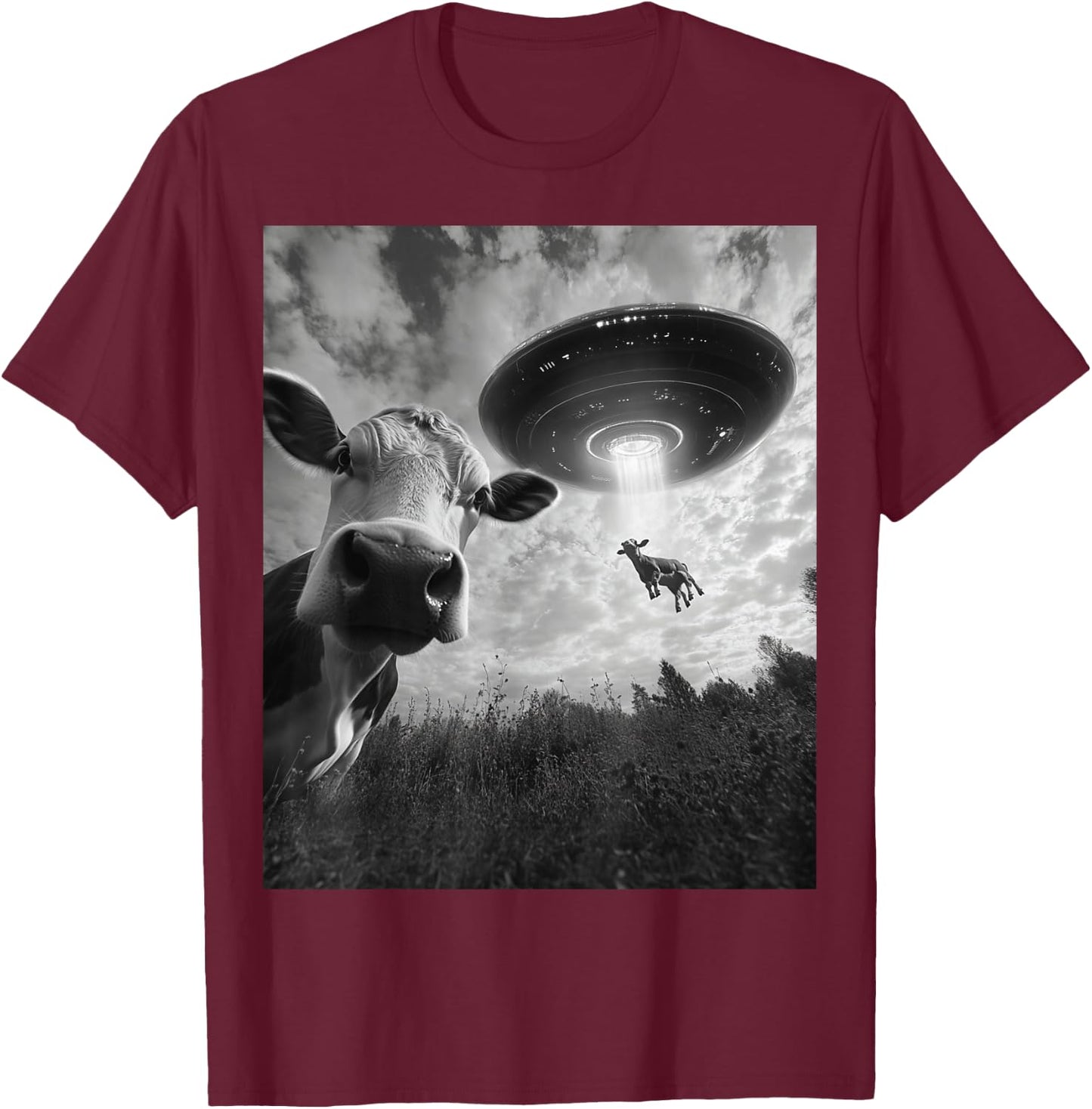 Cow Selfie Funny Cow Alien Ufo T-Shirt - T-Shirt | Maroon