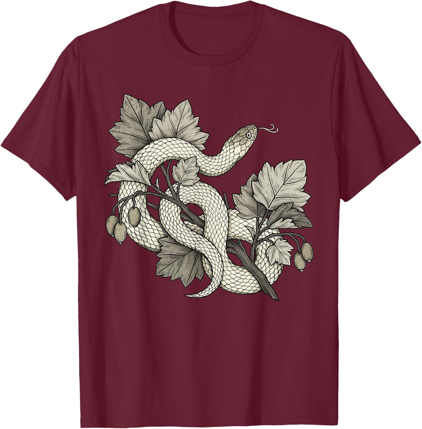 Snake Alternative Gothic Witchcraft Occult Dark Academia Art T-Shirt - T-Shirt | Maroon