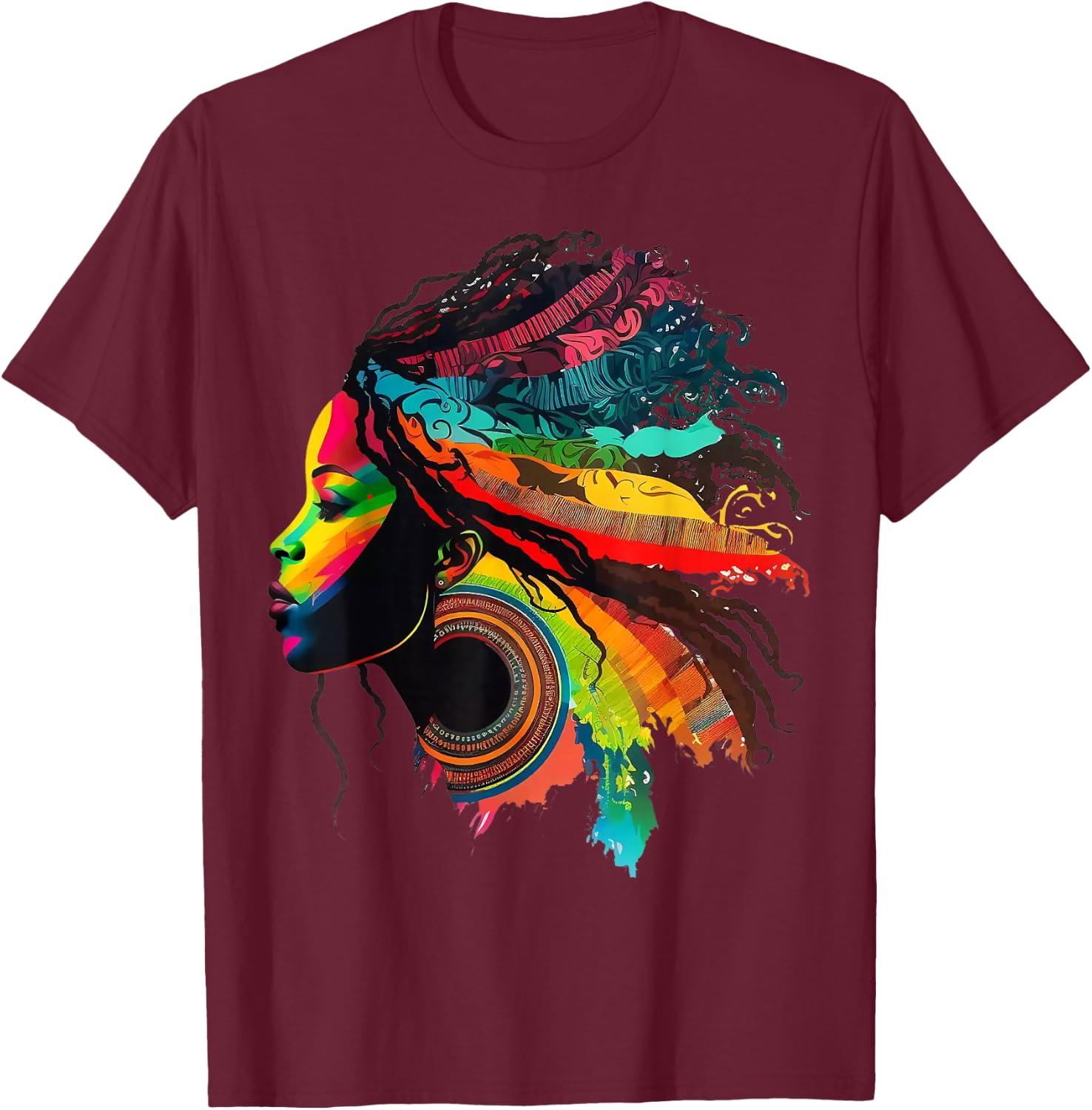 Rainbow Dashiki African Tribal Woman Natural Roots Hair Small T-Shirt - T-Shirt | Maroon