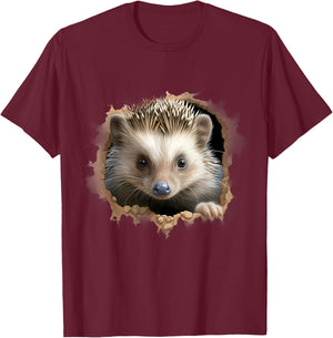 Hedgehog Portrait Animal Print Drawing Wildlife Nature , black T-Shirt - T-Shirt | Maroon