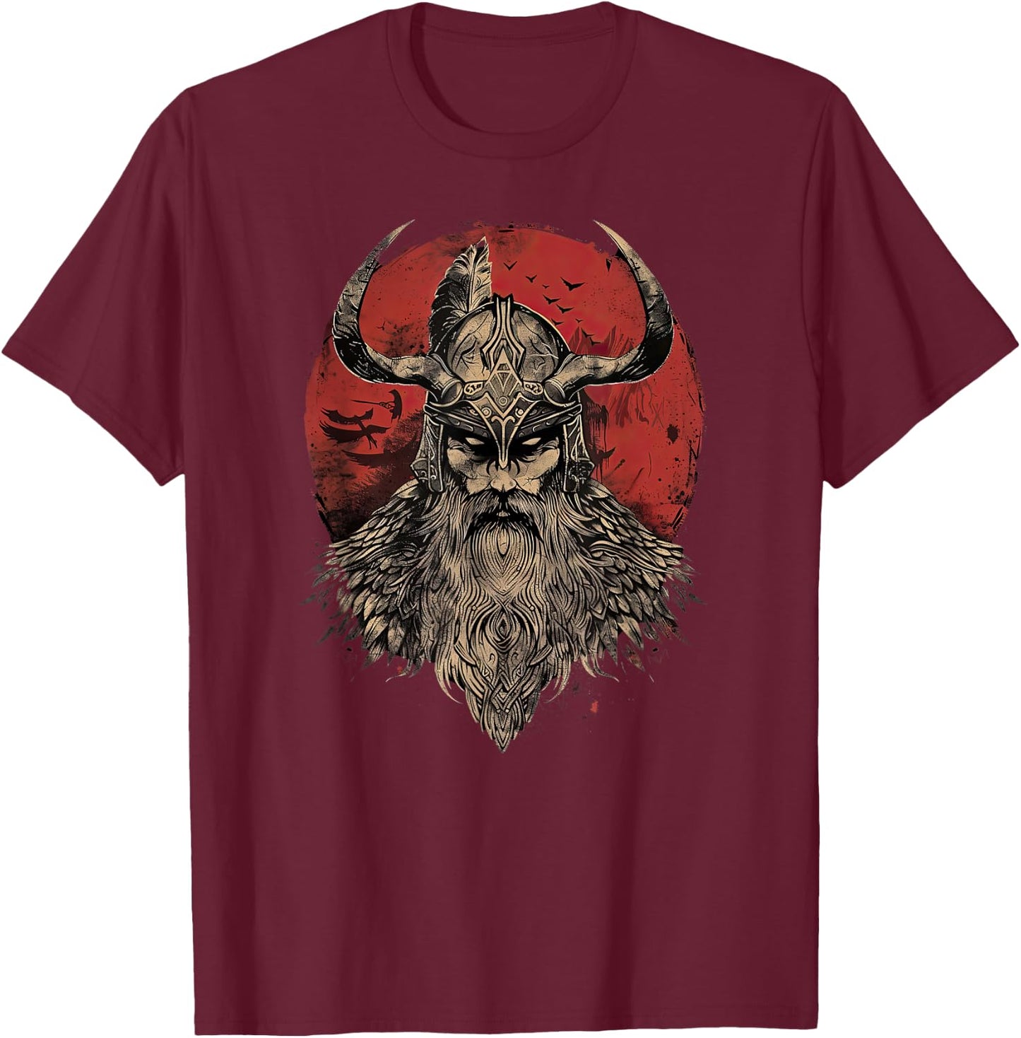 Viking Odin Valhalla Scandinavian Odin Ravens T-Shirt - T-Shirt | Maroon