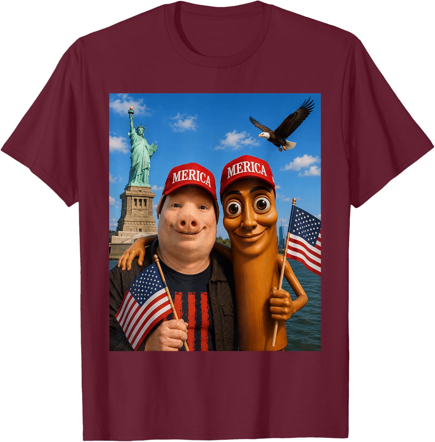 Funny Tourist Merica Hat Tung Sahur John Pork USA Trip 2026 T-Shirt - T-Shirt | Maroon