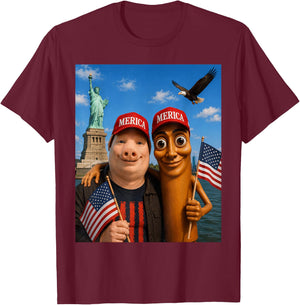 Funny Tourist Merica Hat Tung Sahur John Pork USA Trip 2026 T-Shirt - T-Shirt | Maroon