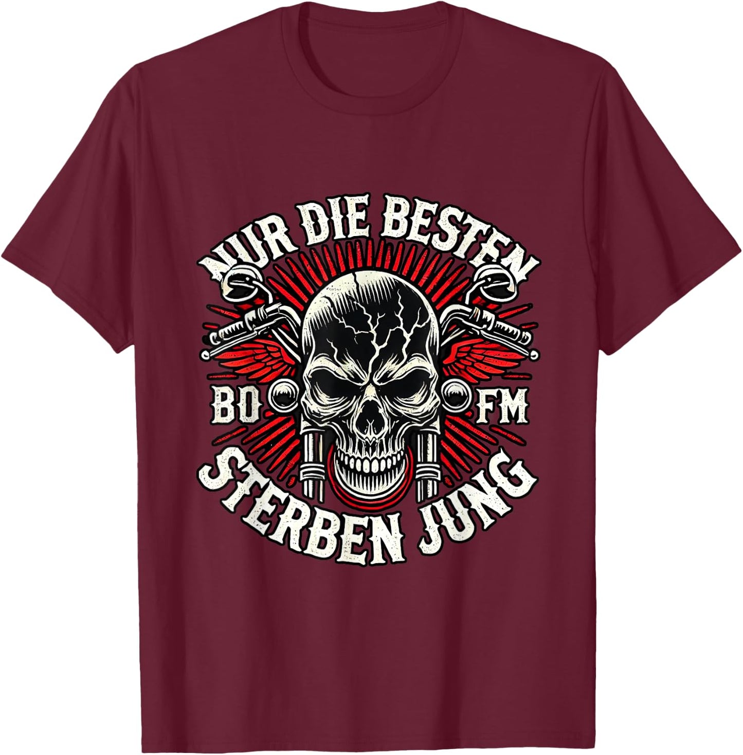 "Nur die Besten die Jung" Biker Statement Rocker , black T-Shirt - T-Shirt | Maroon