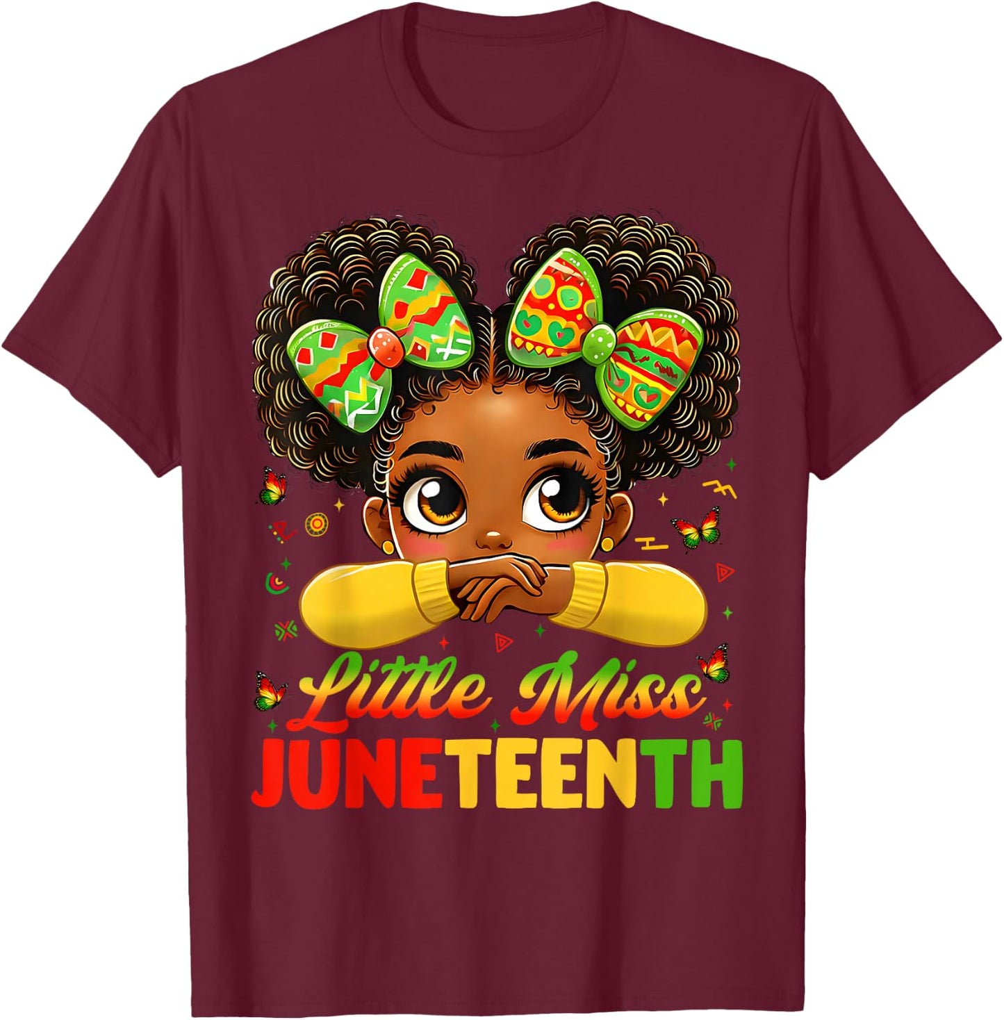 Miss Junteenth Cute Coquette Pride African 1865 Girl T-Shirt - T-Shirt | Maroon