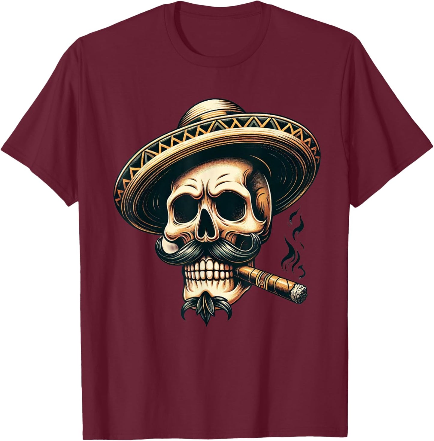Skull Cigar Skull Skeleton Smoking Smoke Flamenco T-Shirt - T-Shirt | Maroon